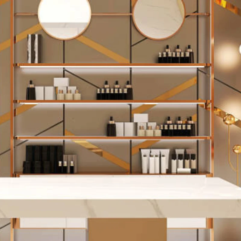 modern salon display shelves for beauty products