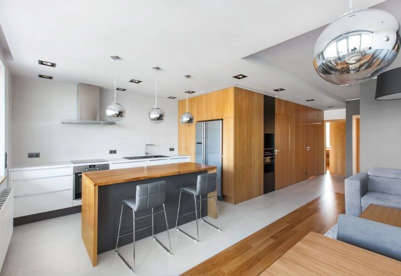 Modern open kitchen and apartment renovation Dubai.
