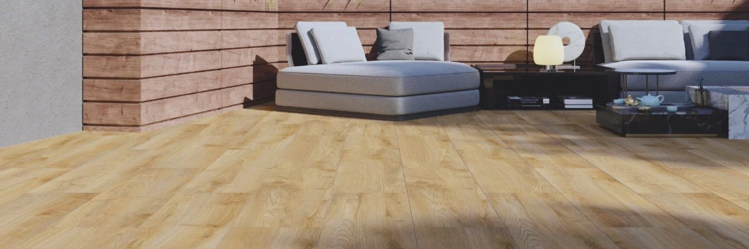 Light oak wooden flooring for outdoor terrace.