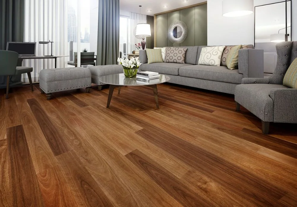 Luxury dark wood flooring for living room.
