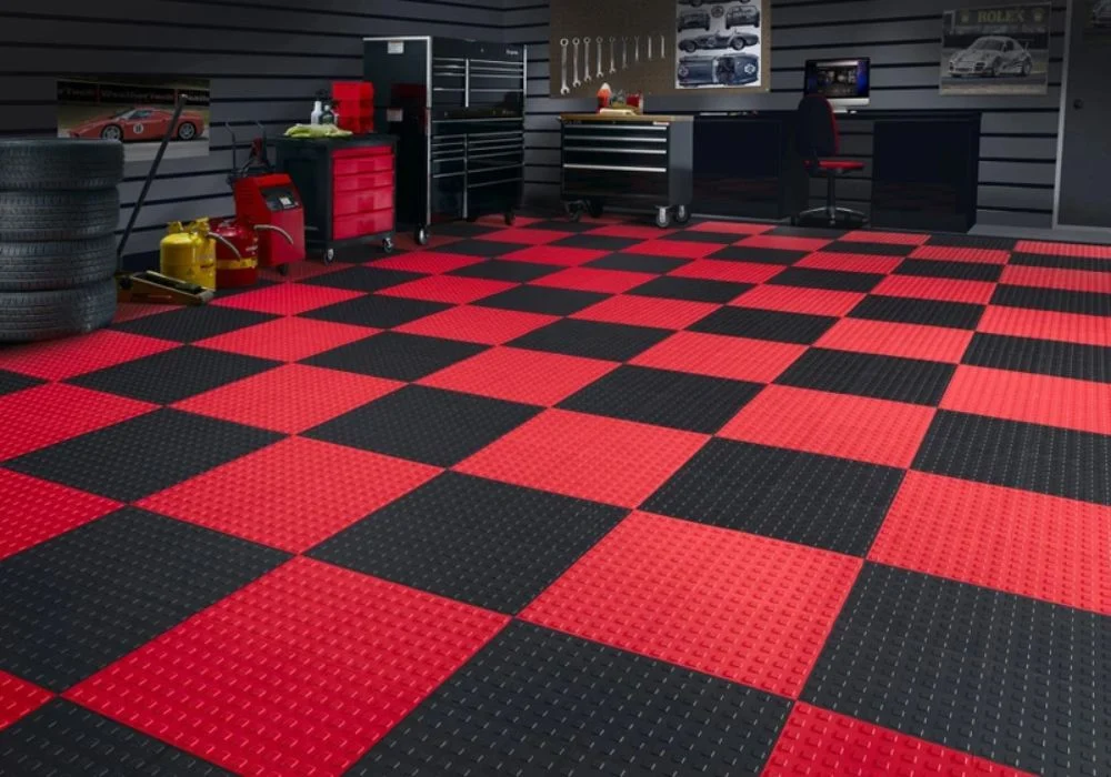 Heavy duty rubber flooring for gym areas.