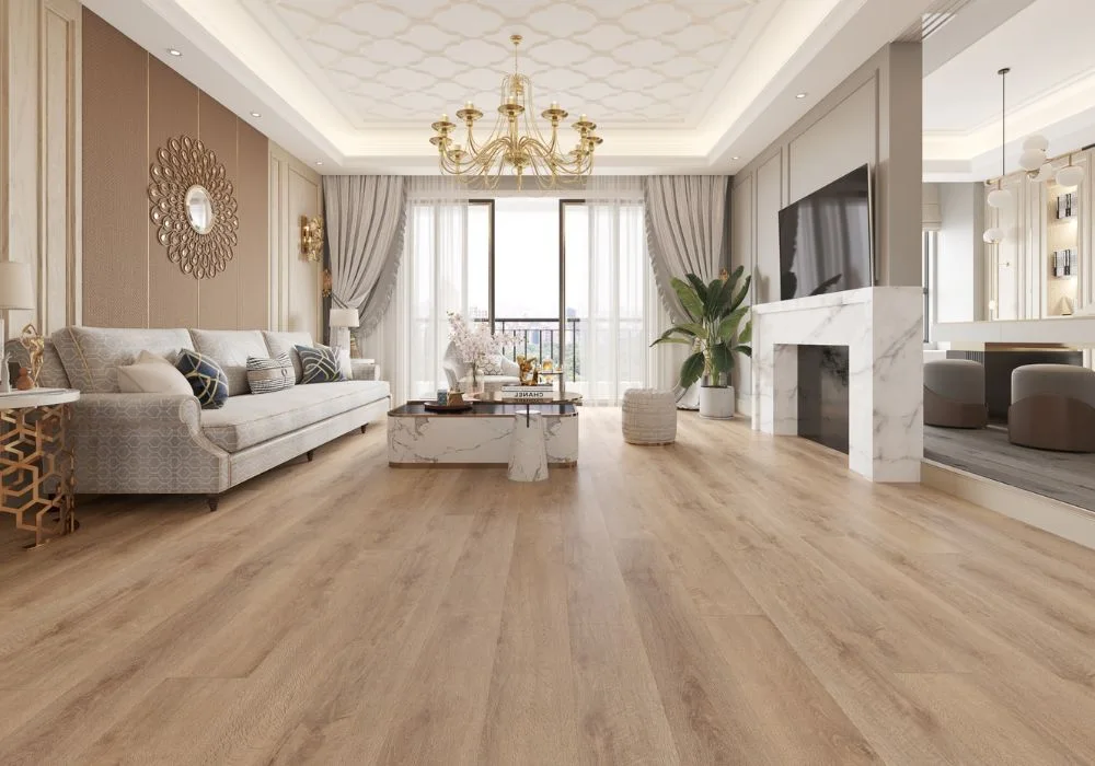 Stone plastic composite SPC flooring for apartments.