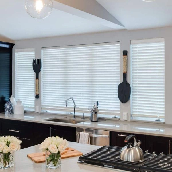 Modern waterproof window blinds for Dubai kitchens.