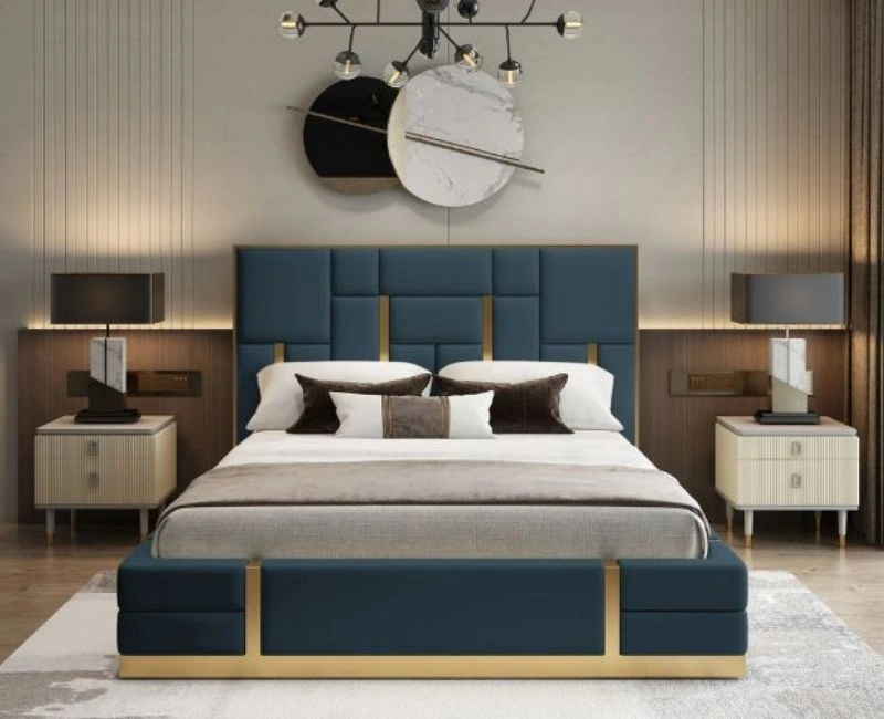 Modern Blue Custom Bed Design Dubai