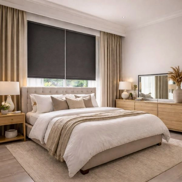 Blackout bedroom window blinds for privacy in Dubai.