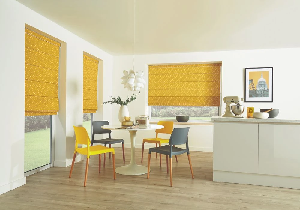 Elegant fabric roman blinds for luxury Dubai villas.
